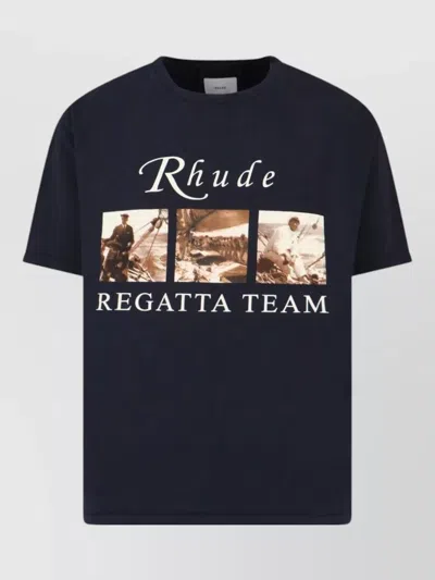 Rhude Classic Black T-shirt With Crew Neckline And Timeless Appeal In Blue