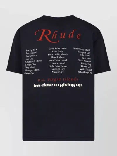 Rhude Classic Black T-shirt With Crew Neckline And Timeless Appeal In Blue