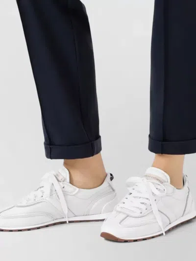 Brunello Cucinelli Grained Soft Leather Runners With Shiny Loops Shoes In White