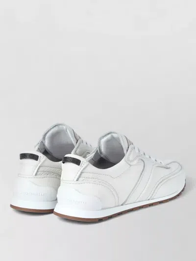 Brunello Cucinelli Grained Soft Leather Runners With Shiny Loops Shoes In White