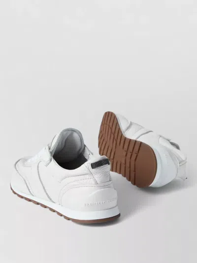 Brunello Cucinelli Grained Soft Leather Runners With Shiny Loops Shoes In White