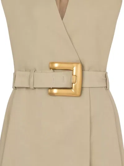 Balmain Wrap Cotton Gabardine Dress Belt Detail In Neutral