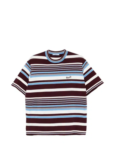 Prada Amaranth And Light Blue Striped Cotton T-shirt In Multi