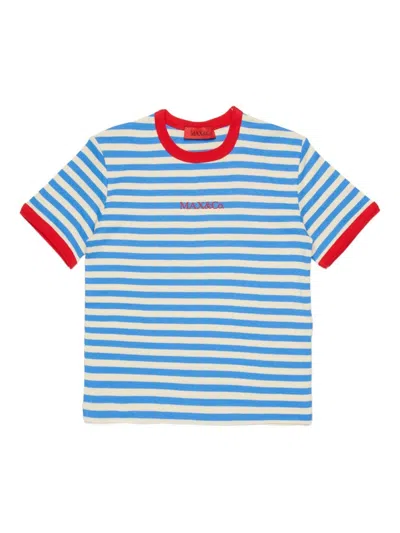 Max & Co Striped Logo T-shirt In Blue