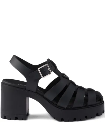 Prada Sandals Buckle Detail Chunky Sole Open Toe In Black