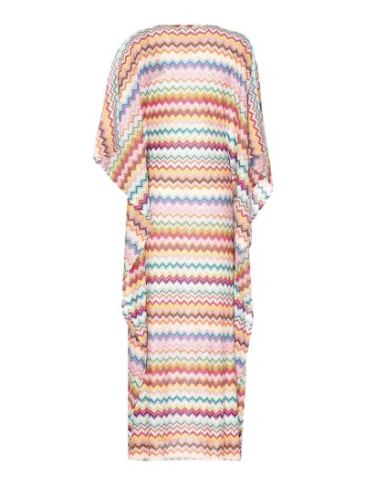 Missoni Long Caftan Cover-up With Micro Pixel-effect Zigzag Pattern In Multi