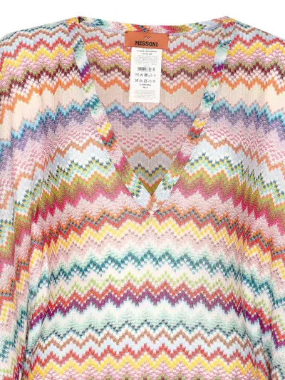 Missoni Long Caftan Cover-up With Micro Pixel-effect Zigzag Pattern In Multi