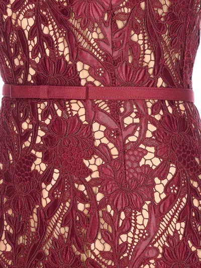 Self-portrait Fitted Guipure Lace Midi Dress With Removable Belt In Red