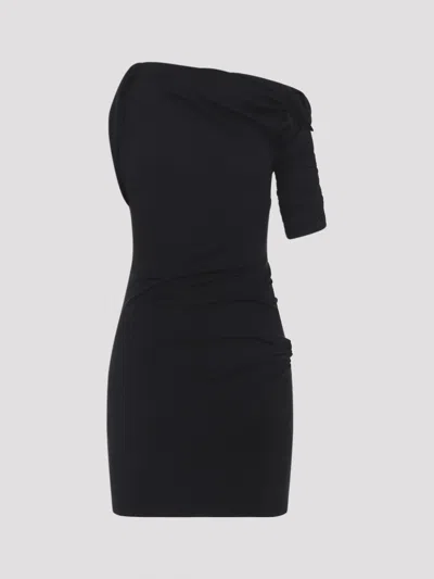 Jacquemus Asymmetrical One-shoulder Bodycon Mini Dress With Ruched Sleeve In Multi