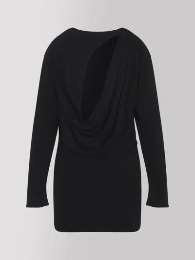 Jacquemus Black La Robe Mistral Crew Neck Dress With Long Sleeves And Open Back In Viscose Blend Women