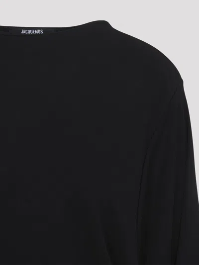 Jacquemus Black La Robe Mistral Crew Neck Dress With Long Sleeves And Open Back In Viscose Blend Women