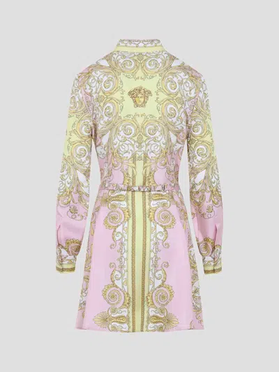 Versace Multicolor Long-sleeved Shirt With Pointed Collar And All-over Baroque Print In Silk For Women