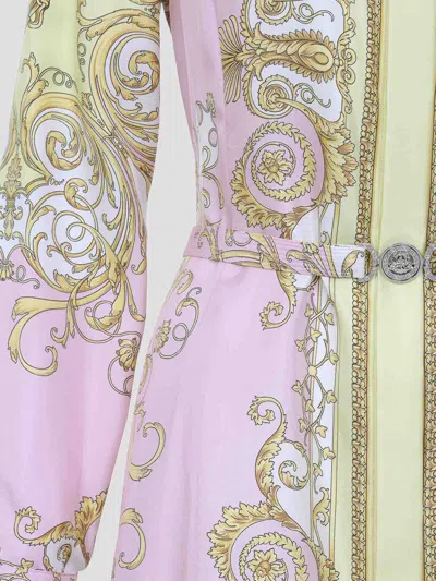 Versace Multicolor Long-sleeved Shirt With Pointed Collar And All-over Baroque Print In Silk For Women