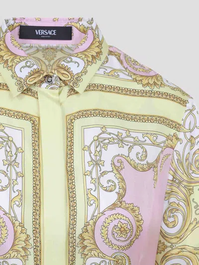 Versace Multicolor Long-sleeved Shirt With Pointed Collar And All-over Baroque Print In Silk For Women