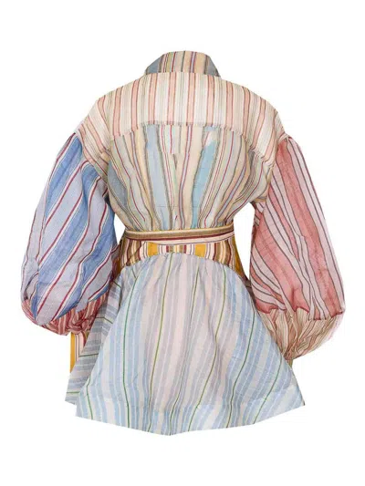 Zimmermann Rebellion Multicolor Midi Dress With Bow Detail On The Front And All-over Striped Motif In Linen And In Multi