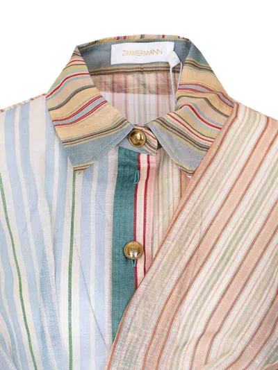 Zimmermann Rebellion Multicolor Midi Dress With Bow Detail On The Front And All-over Striped Motif In Linen And In Multi