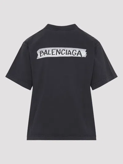 Balenciaga Medium Fit Masking Tape Logo Dry Jersey T-shirt In Black