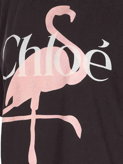 Chloé Women Black Crewneck T-shirt With Maxi Logo Print On The Front In Cotton Woman In Brown