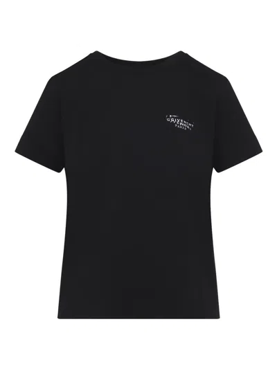 Givenchy Women Black Crew Neck T-shirt With Logo On Front And Back In Cotton Woman In Black