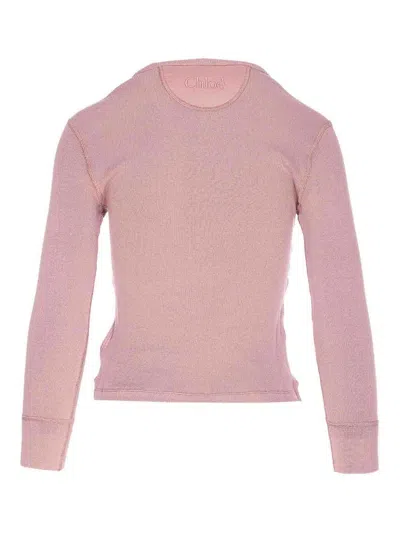 Chloé Knit Pullover Long Sleeves Crew Neck Ribbed In Pink