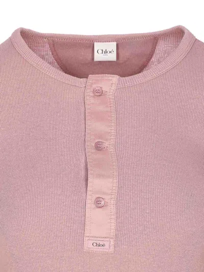 Chloé Knit Pullover Long Sleeves Crew Neck Ribbed In Pink