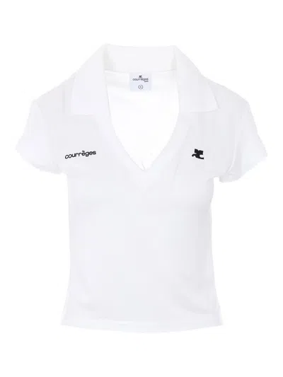 Courrèges Cropped Polo Shirt Collar Short Sleeves V Neck In Animal Print