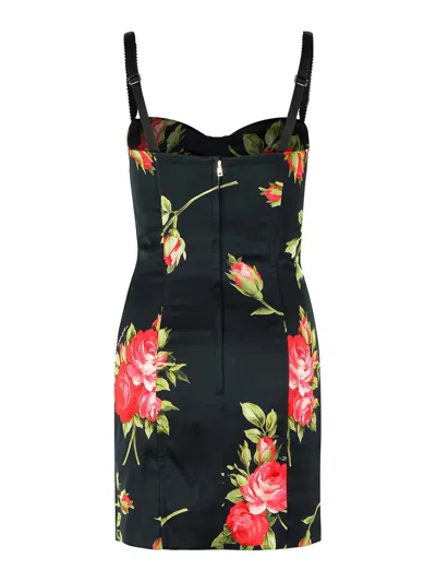 Dolce & Gabbana Black Short Dress With Floral Print In Viscose Woman In Black