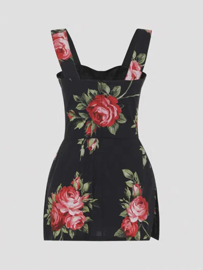 Dolce & Gabbana Floral-print Cotton Bustier Mini Dress In Black