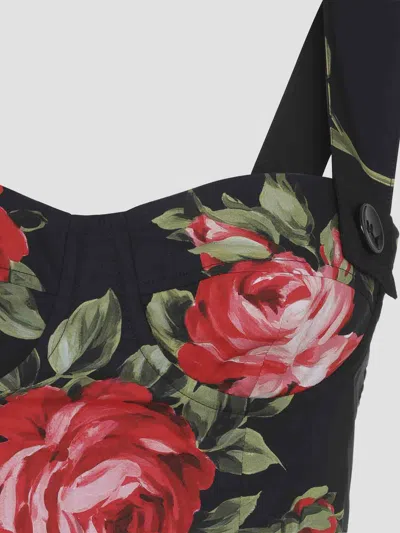 Dolce & Gabbana Floral-print Cotton Bustier Mini Dress In Black