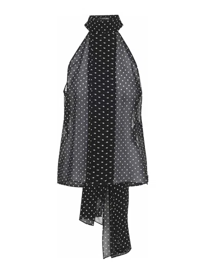 Tom Ford Black Sleeveless Top With Halterneck And All-over Polka Dot Motif In Silk Woman