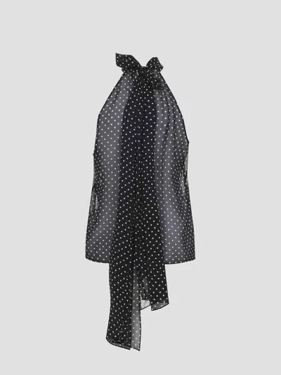 Tom Ford Black Sleeveless Top With Halterneck And All-over Polka Dot Motif In Silk Woman