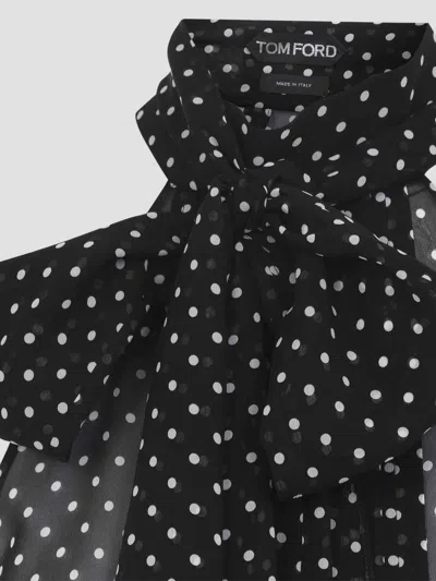 Tom Ford Black Sleeveless Top With Halterneck And All-over Polka Dot Motif In Silk Woman