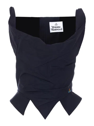 Vivienne Westwood Sunday Black Sleveless Top With Ring Neckline With Draping And Pointed Hem In Cotton Woman In Blue