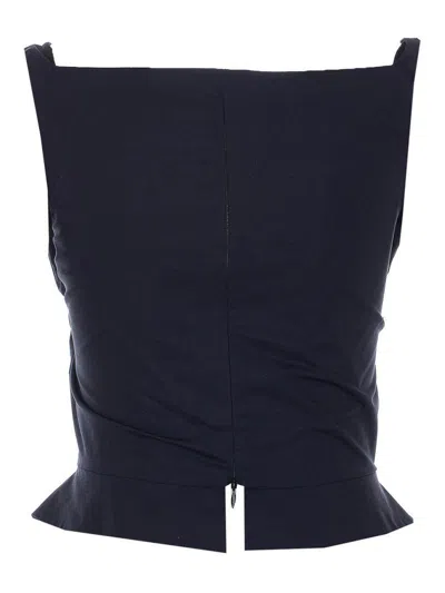 Vivienne Westwood Sunday Black Sleveless Top With Ring Neckline With Draping And Pointed Hem In Cotton Woman In Blue