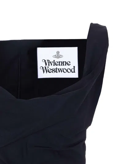 Vivienne Westwood Sunday Black Sleveless Top With Ring Neckline With Draping And Pointed Hem In Cotton Woman In Blue
