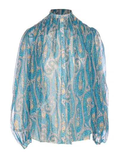 Etro Multicolor Silk Pattern Shirt In Blue