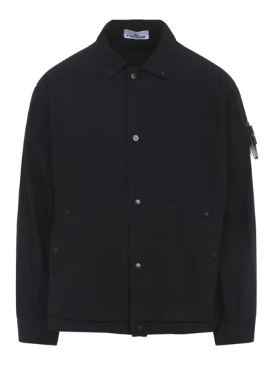 Stone Island Jacket Arm Patch Collared Design Front Pockets In Black