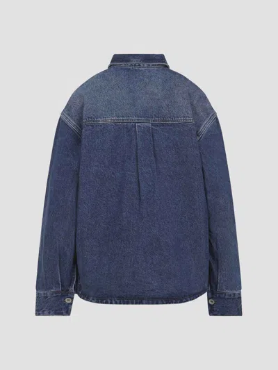 Studio Nicholson Patch Pocket Long Sleeve Collared Shirt In Blue