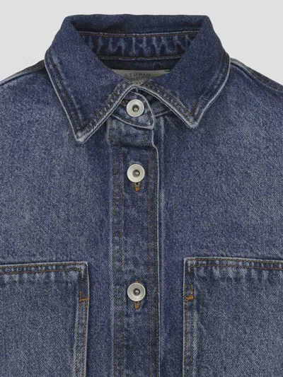Studio Nicholson Patch Pocket Long Sleeve Collared Shirt In Blue