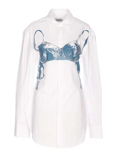Jean Paul Gaultier Womens White Blue Grey Scanned Bra Stretch-cotton Shirt