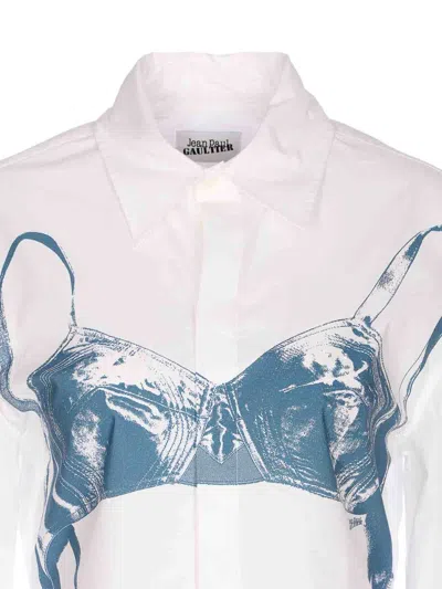 Jean Paul Gaultier Womens White Blue Grey Scanned Bra Stretch-cotton Shirt