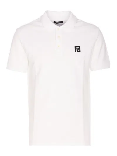 Balmain Polo Shirt Short Sleeves Ribbed Cuffs Collar In White