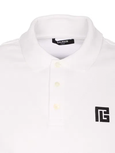 Balmain Polo Shirt Short Sleeves Ribbed Cuffs Collar In White