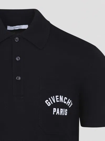 Givenchy Dark Blue Polo Shirt With Logo Embroidery Men In Black