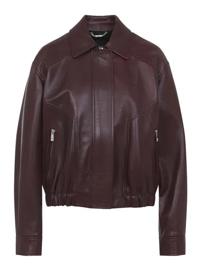Versace Buffalo Leather Jacket Collared Design In Burgundy