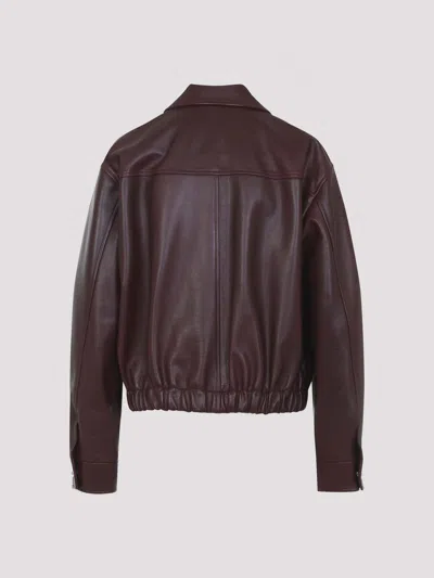 Versace Buffalo Leather Jacket Collared Design In Burgundy