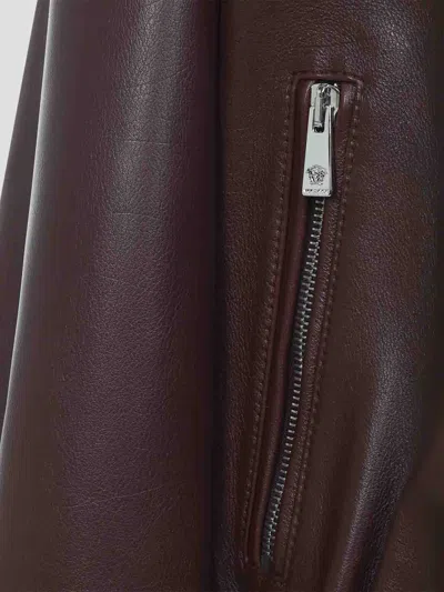 Versace Buffalo Leather Jacket Collared Design In Burgundy