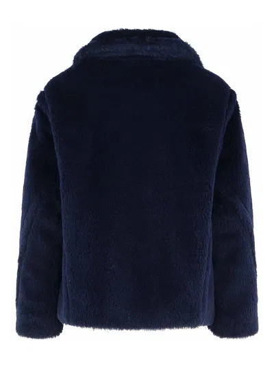 Max Mara Alpaca Wool Jacket Collared Design Front Pockets In Blue