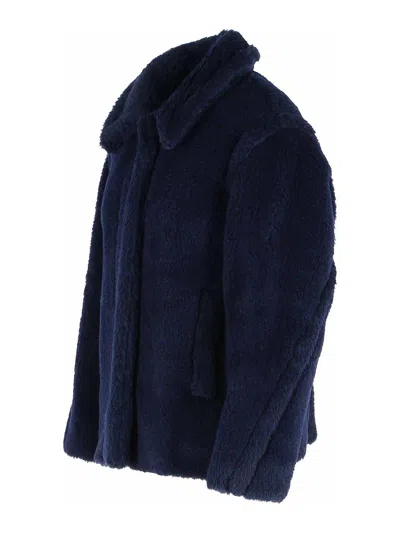 Max Mara Alpaca Wool Jacket Collared Design Front Pockets In Blue