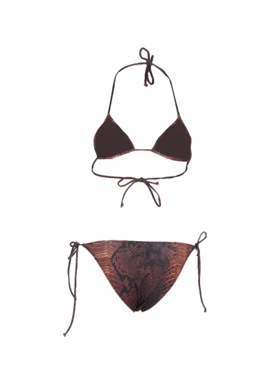 Jean Paul Gaultier Python Print Triangle Halterneck Bikini Set In Brown